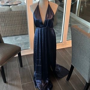 Sexy Satin Deep V Neck Backless Dress
